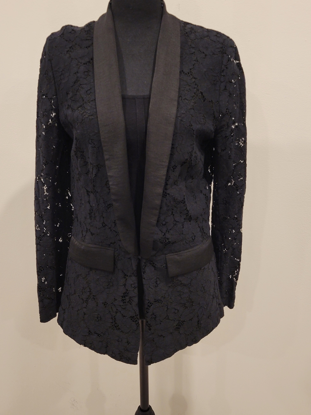 Black Lace Blazer with Satin Shawl Collar